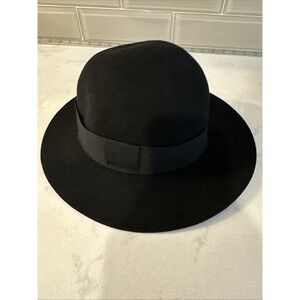 AQUA NWT Women's Wool fedora hat - BLACK Made In Italy